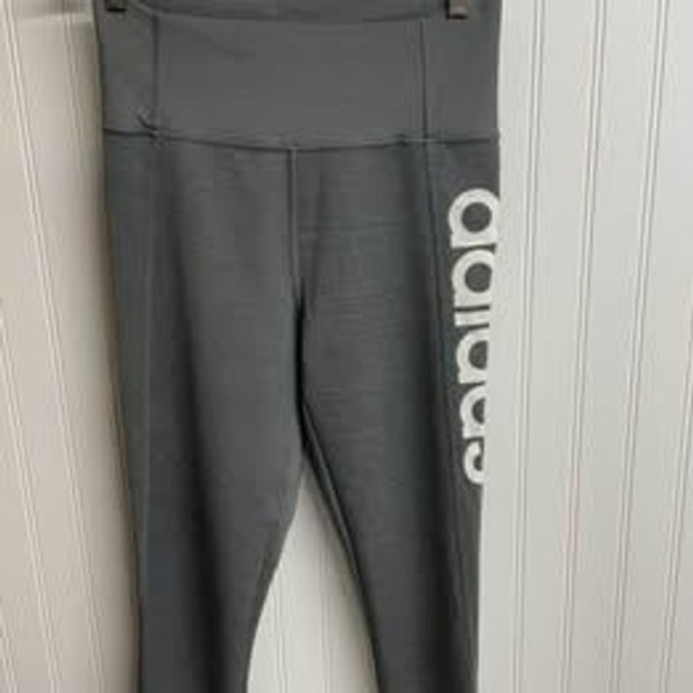 Adidas Climalite High Waisted Gray Heather Logo Leggings Womens Small